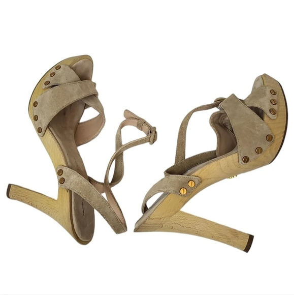 VERONICA BEARD LAMONT PLATFORM ANKLE STRAP SANDAL SAND BEIGE SUEDE - Picture 5 of 11